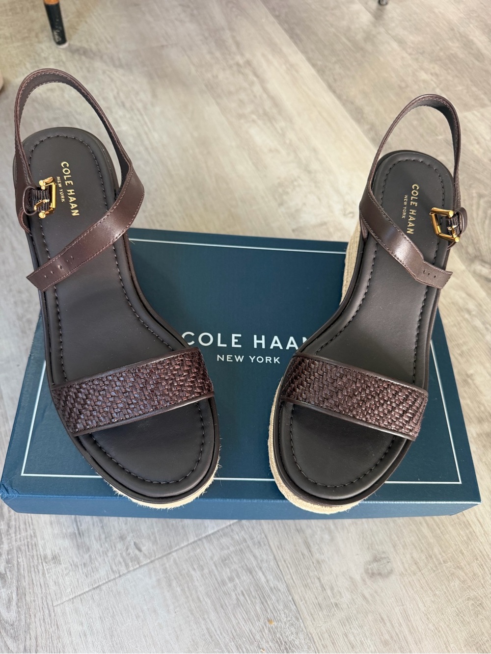 Cole Haan Dark Brown Woven Strap Slingback Sandals